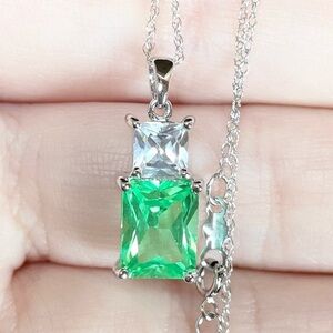 10k Green White Sapphire lab created emerald princess cut gold LGL necklace‌‌